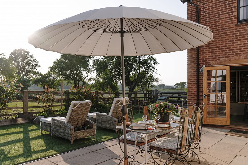 a beautiful sauna with views of the orchard.